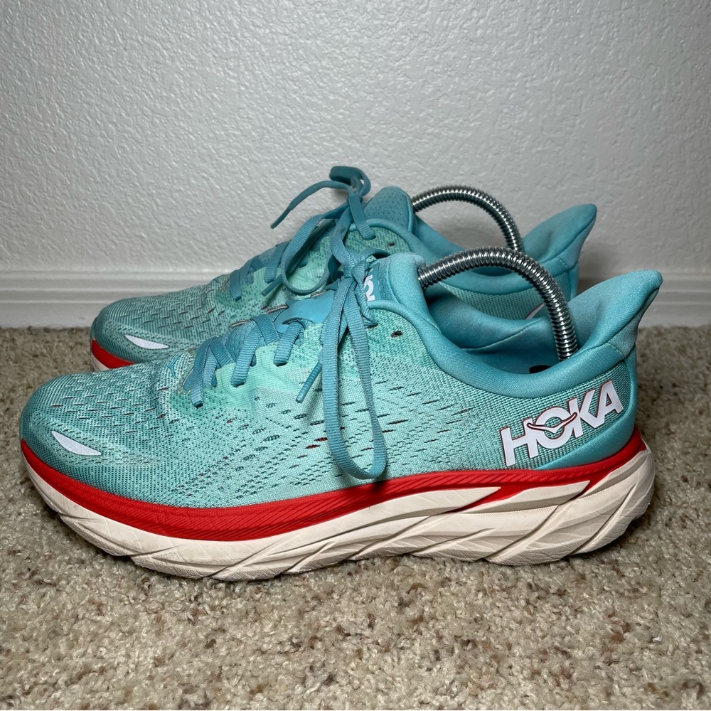 Hoka One One Clifton 8 Womens Size 9.5B Aquarelle Walking Running Shoes Sneakers